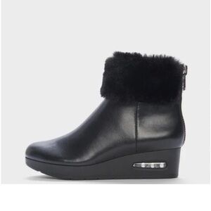 DKNY Abri Booties Black Wedge and Faux Fur Trim NWOT